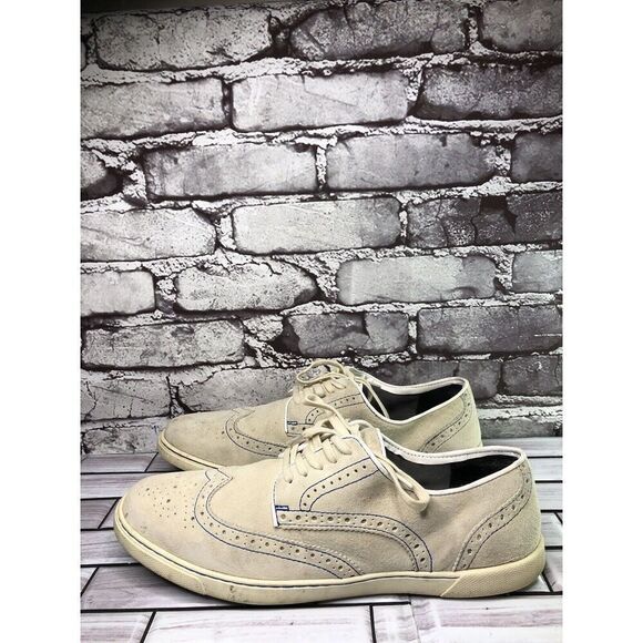 Hush Puppies Ivory Suede Leather Wingtip Casual Lace Up Shoes Men 8.5 US/41.5EU - Picture 1 of 15